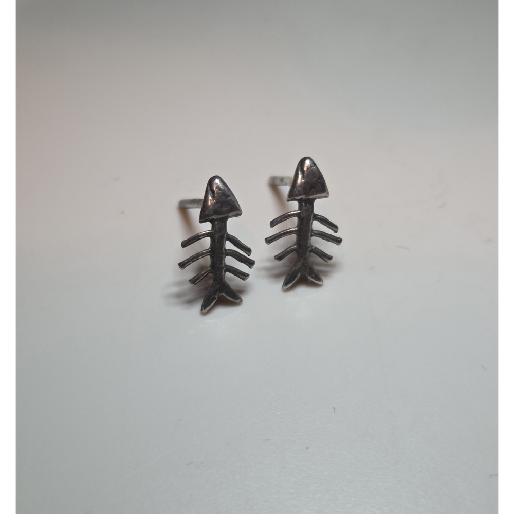 Unique‎ Sterling Silver Fish Bone Stud Earrings Fishing 925